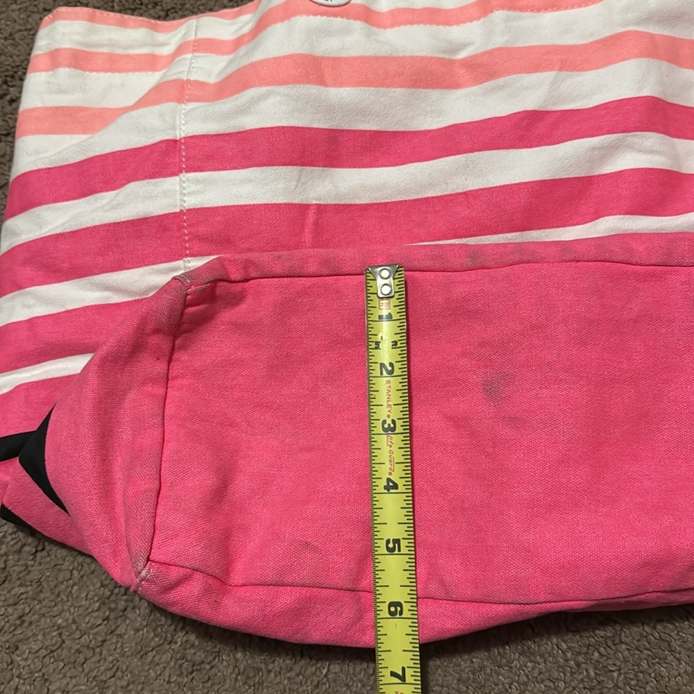 Victoria’s Secret Tote-Striped Pink White Black Peach-Open Top-“Rope” Handles - Picture 16 of 16